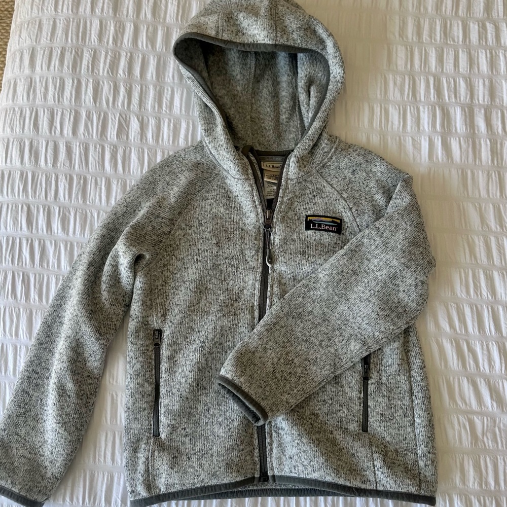 L.L. Bean Kids Gray Full-Zip Hooded Knit Jacket